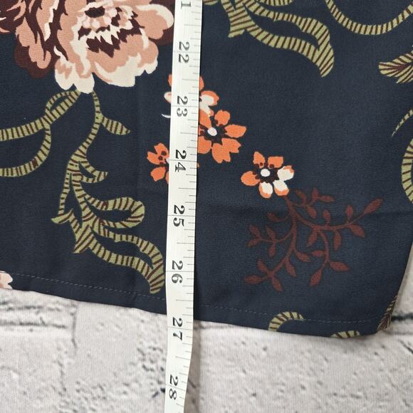 Loft Dark Ruffle Navy Blue Ruffle Accent Collar Sheer Blouse Size Medium - Picture 9 of 10